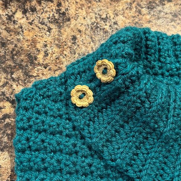 Handmade Sweater Sleeveless Cottage Grandma Retro Cozy Boho Cowl Button Teal XXS - Picture 2 of 3